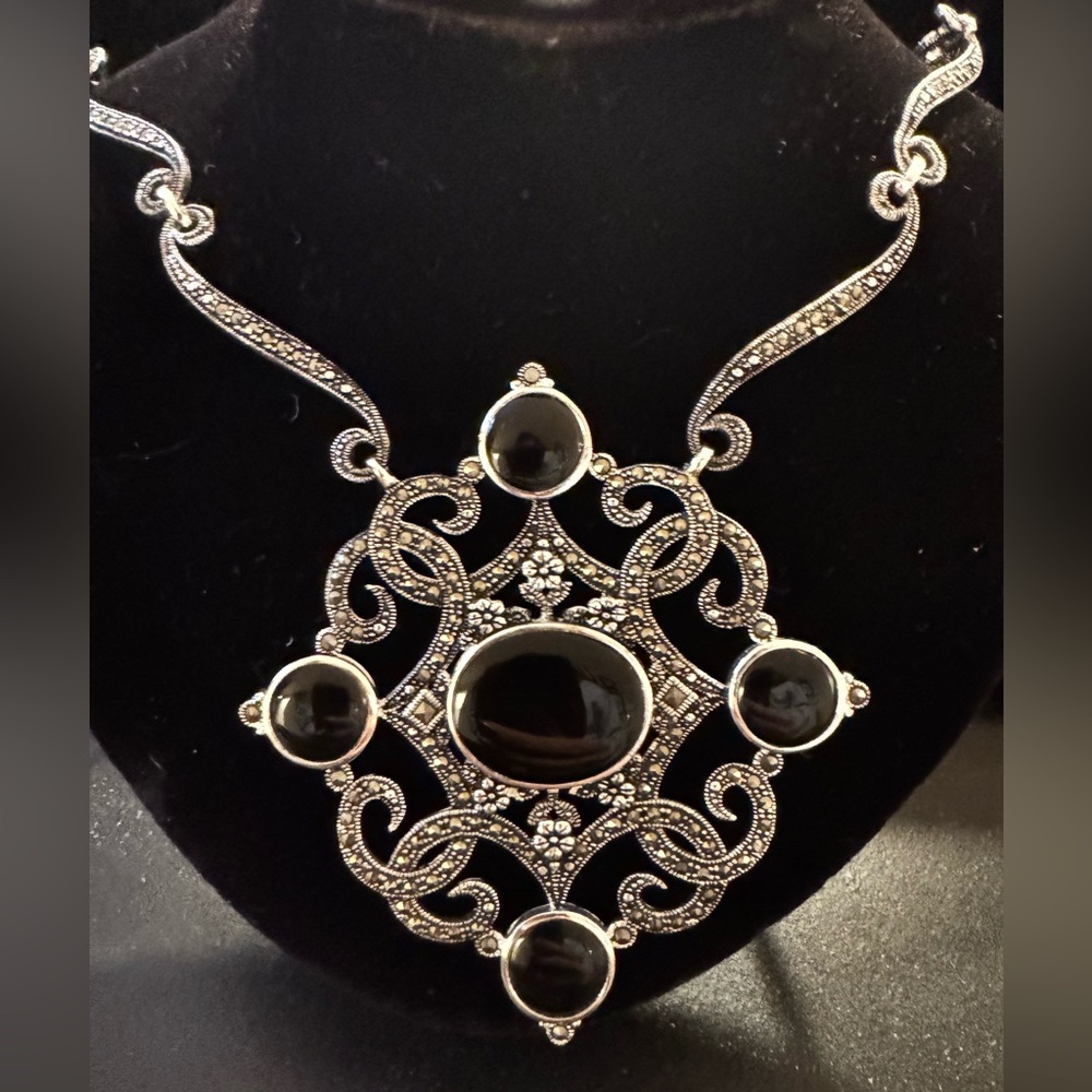 Elegant Black and Sterling Silver Necklace